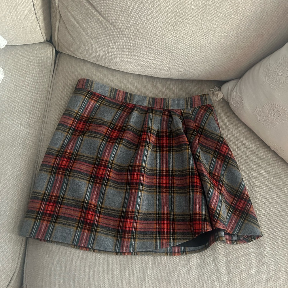 Plaid Mini Skirt - Red and Gray